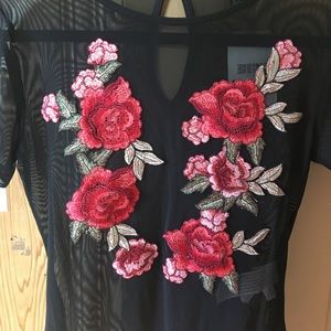 Forever 21 Mesh Rose Embroidered Bodysuit